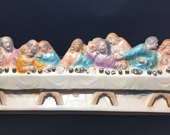 Huge!!! Chalkware Last Supper - White with Pastel