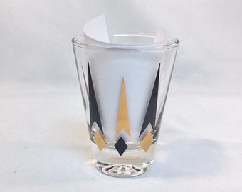 Set of 6, 4, or 2 - Vintage Anchor Hocking Golden Peaks MCM Atomic Cocktail Double Shot Whiskey Glasses -