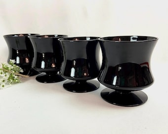 Vintage Seneca Fashionable Black Amethyst Opaque Footed Cocktail Glasses - set of 4