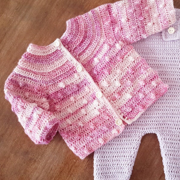 Patron de cardigan au crochet, gilet bébé, crochet en français, point boules nopes au crochet, cadeau de naissance, cardigan, pdf, diy, #32