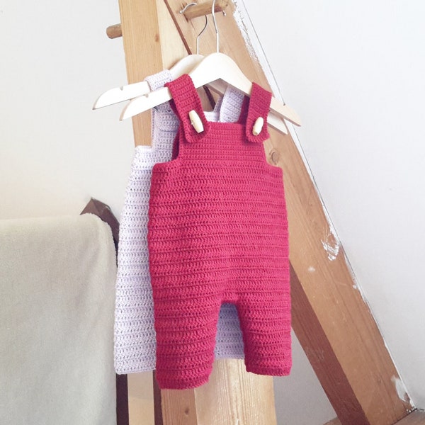 Patron de salopette bébé au crochet, layette crochet en français, 4 tailles, naissance à 12 mois, crochet moderne, pdf crochet, #40