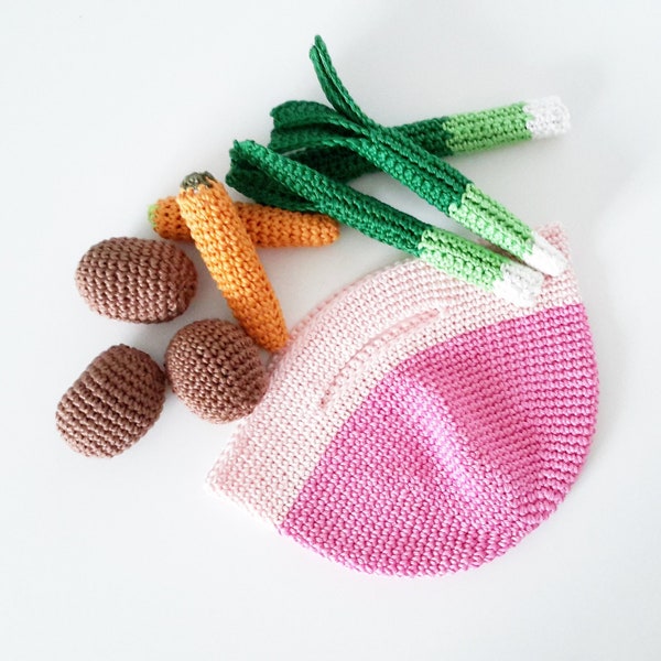 Crochet pattern, gift for children, crochet food, veggie bag, vegetable set, crochet bag, diy, #4