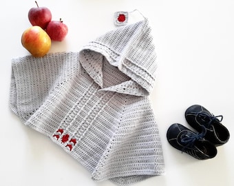 Häkelmuster für einen Poncho für Babys, gehäkelte Babyausstattung auf Französisch, Oma, Kapuze, Geburtsgeschenk, #39