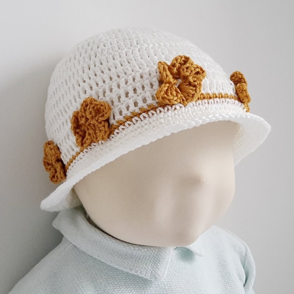 Patron de chapeau plage au crochet, vêtement bébé fille, fleur, crochet pdf, layette, bob, 3 mois, 24 mois, #17