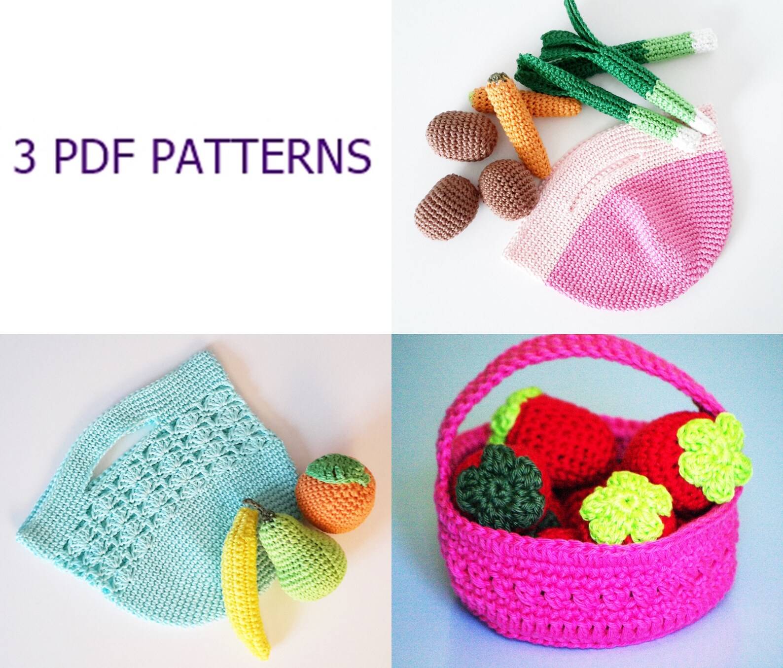 Crochet veggies pattern market bag pattern gift for Etsy