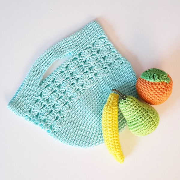 Crochet market bag pattern, gift for children, crochet fruits, crochet food, vegetable set, crochet bag, diy,#7