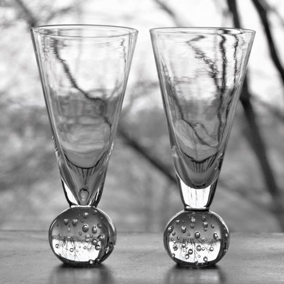 Unique Glassware, 2 Tall Cocktail Glasses With Ball Base, Unique Stemware,  Bubble Base Glass, Clear Cocktail Glass With Ball Base, Christmas 