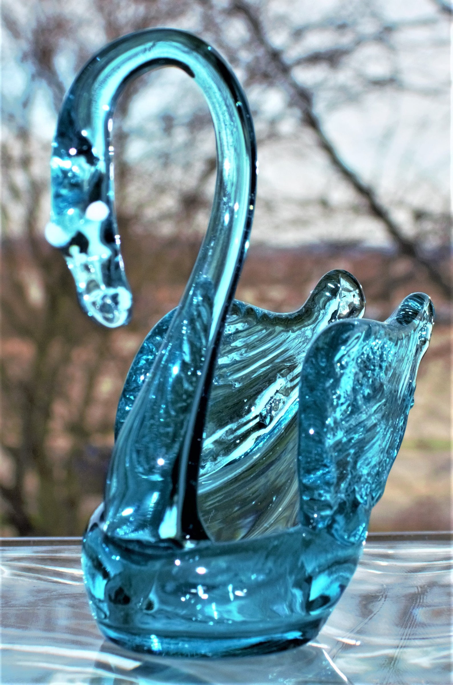 Blue Glass Swan 4 25 Azure Blue Glass Swan Figurine Etsy