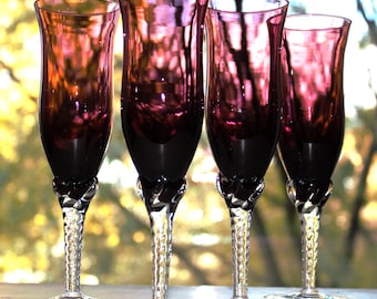 Purple Glassware set of 4, Amethyst Stemware, Purple toasting glasses, champagne glass, unique Italian stems