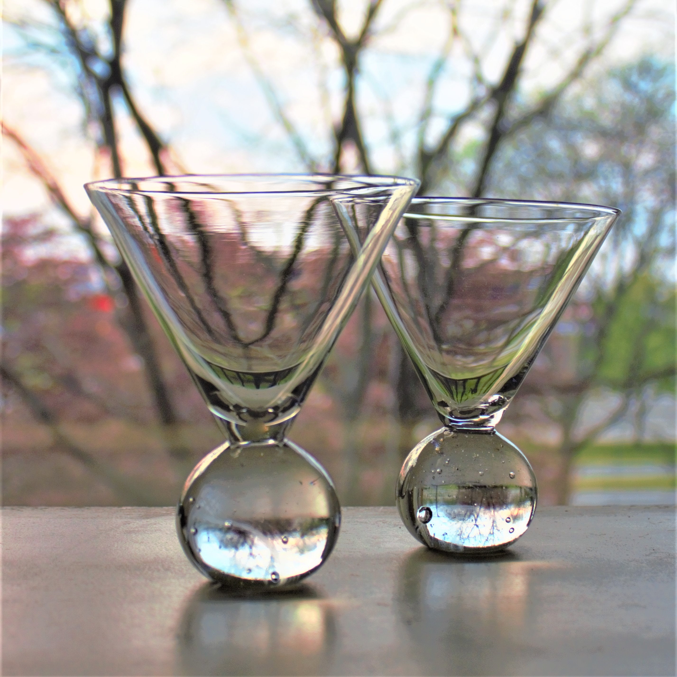 Martini Glass, 2 Cocktail Glasses W/ Round Bubble Base, Ball Base Glass,  Unique Cocktail Glass, Clear Margarita Glass, Handblown Bubble Base 