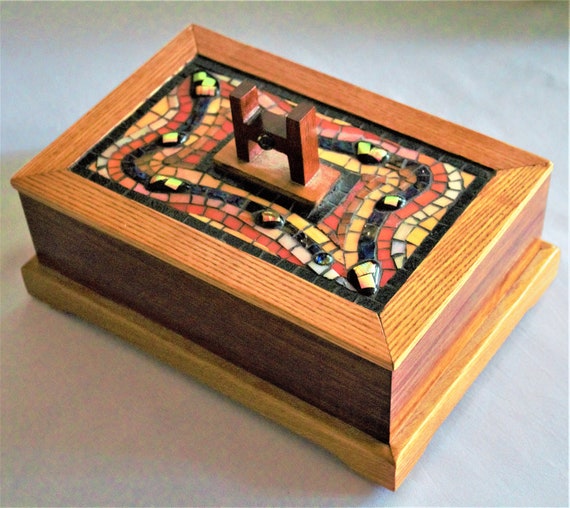 Wood Jewelry Box, Unique Mosaic Keepsake Box, Han… - image 4