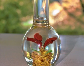 Unique Glass Vase, Handblown Vase with Flower, Unique Handmade Bud Vase with Flower in a Pot, One of a Kind Glass Vase, Hand Blown Bud Vase