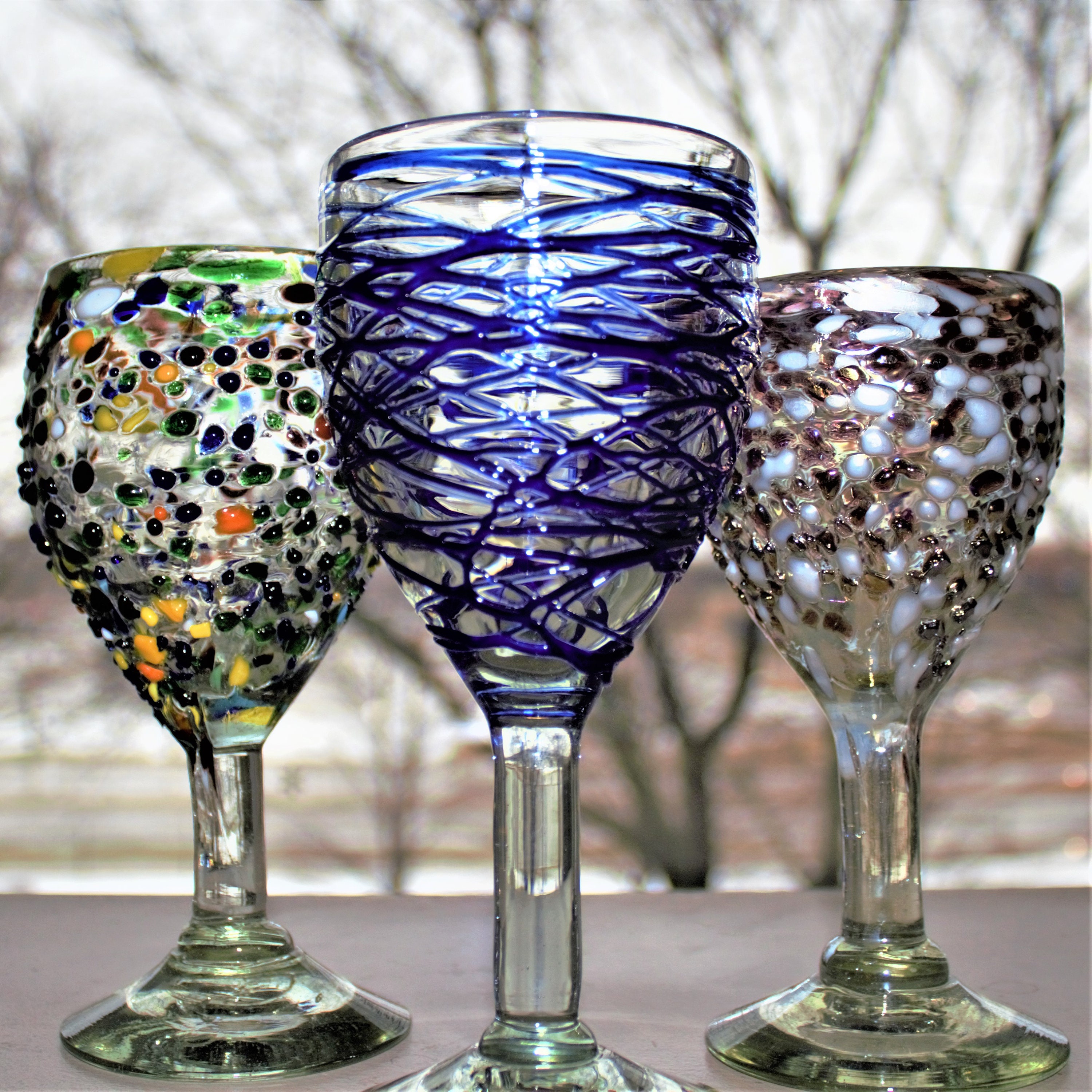 Vintage Handblown Mexican Confetti 12 Oz. Wine Glass Goblet