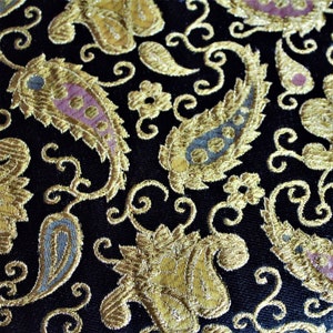 Vintage Brocade Fabric, Metallic Gold Paisley Fabric, Rare Vintage Brocade, Metallic Gold Paisley, Colorful Gold Paisley Upholstery Fabrics