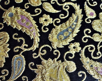 Vintage Metallic Gold Paisley Brocade Fabric: Colorful Upholstery Material