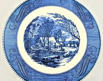 Currier & Ives Plate, 2 The Old Grist Mill Plate, Vintage English Plate, Vintage Currier and Ives Dinnerware, Plates By Royal, Vintage Plate