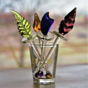 Glass swizzle sticks set, 4 colorful glass stir stick, beautiful martini stir sticks with round ends, bar accessories, home bar accessories