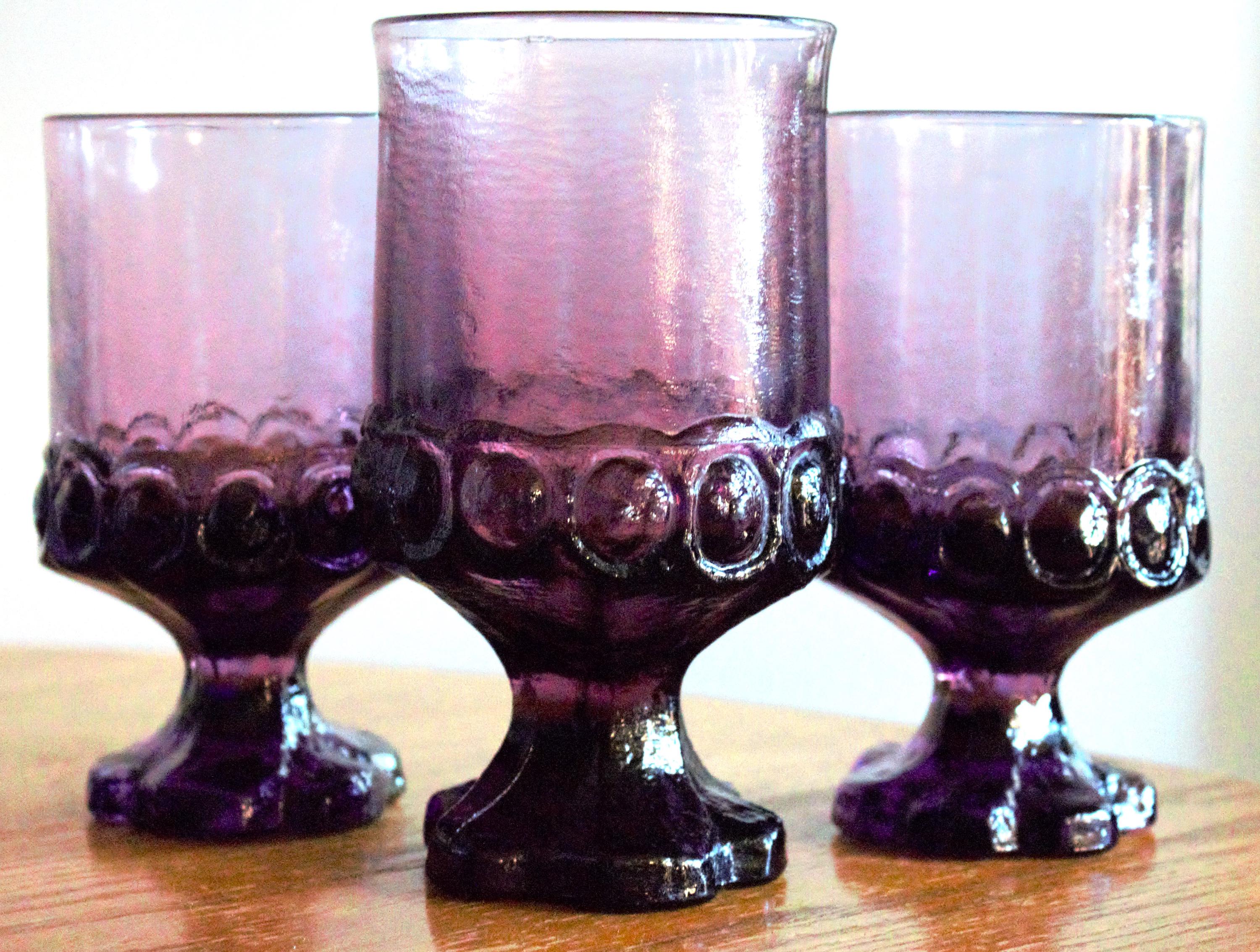Vintage Amethyst Footed Cocktail Glass- Set of 3 - Retro Barware
