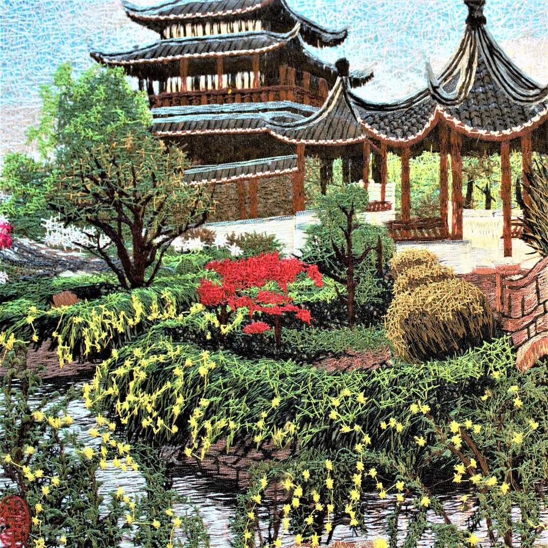 Fine Silk Embroidery, Vintage Japanese Silk Wall Hanging, Embroidered