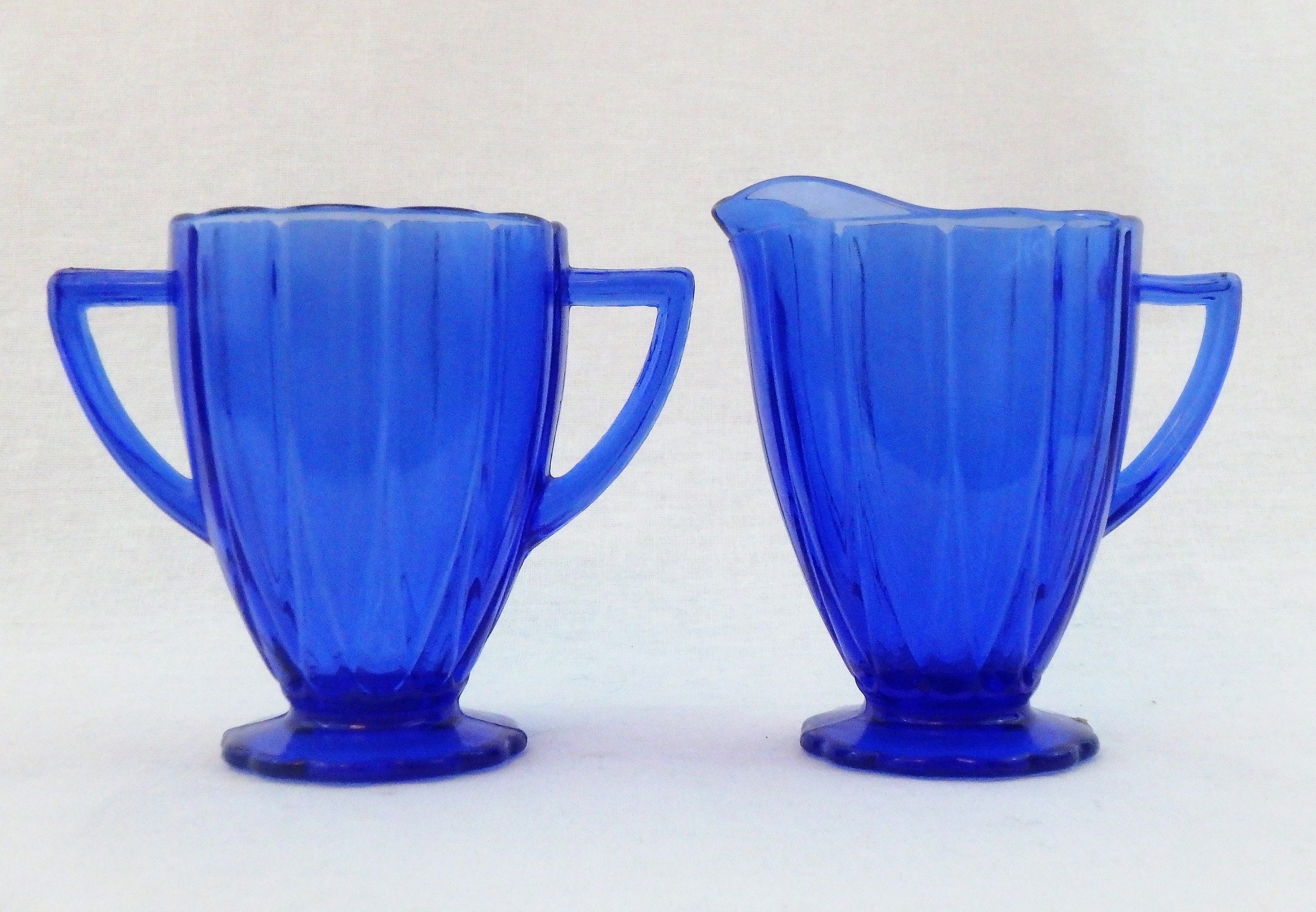 Vintage Cream and Sugar Set Cobalt Blue Glass Creamer Etsy