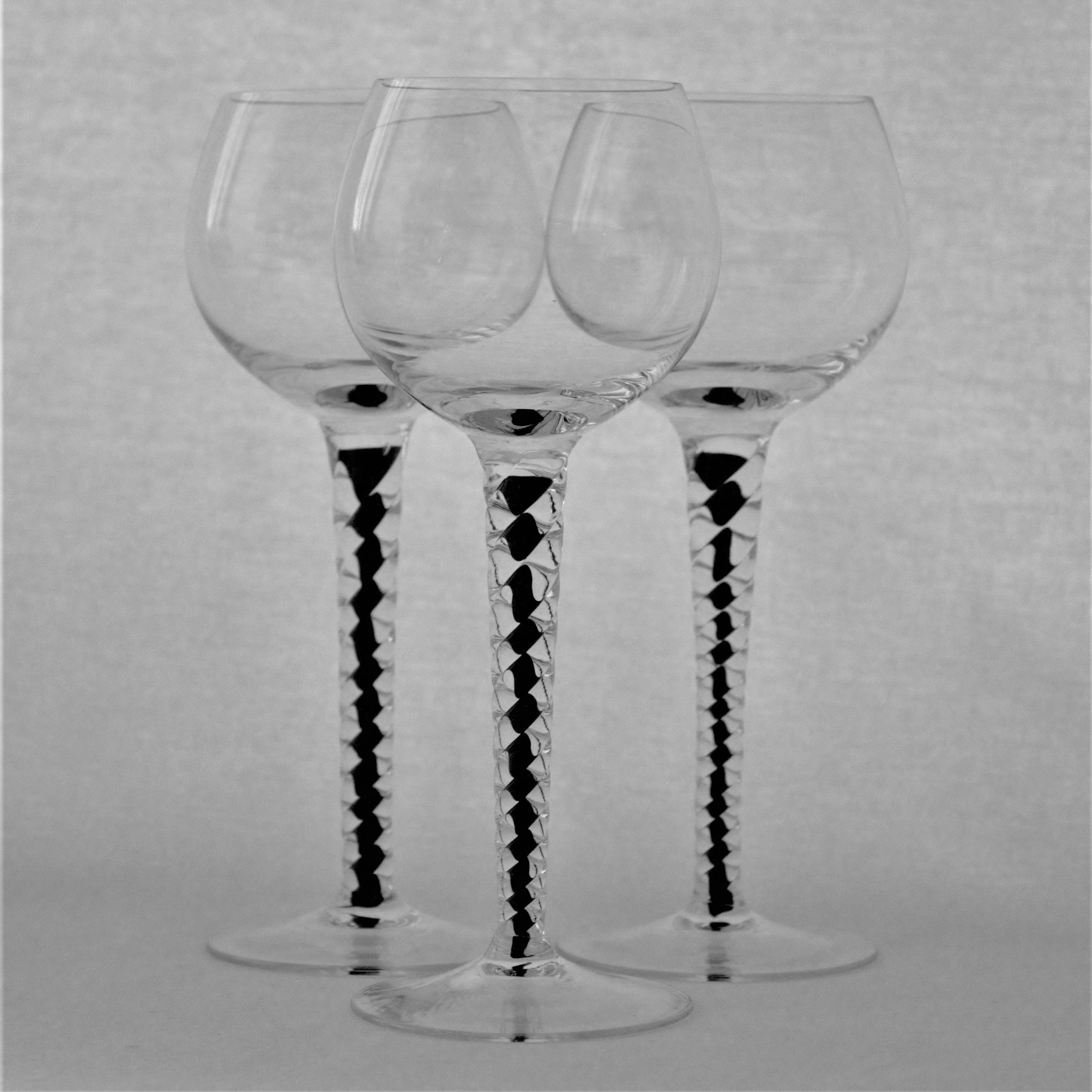 Wine Glasses & Charms Valentine Black Twisted Stem Wine Glass Set 3