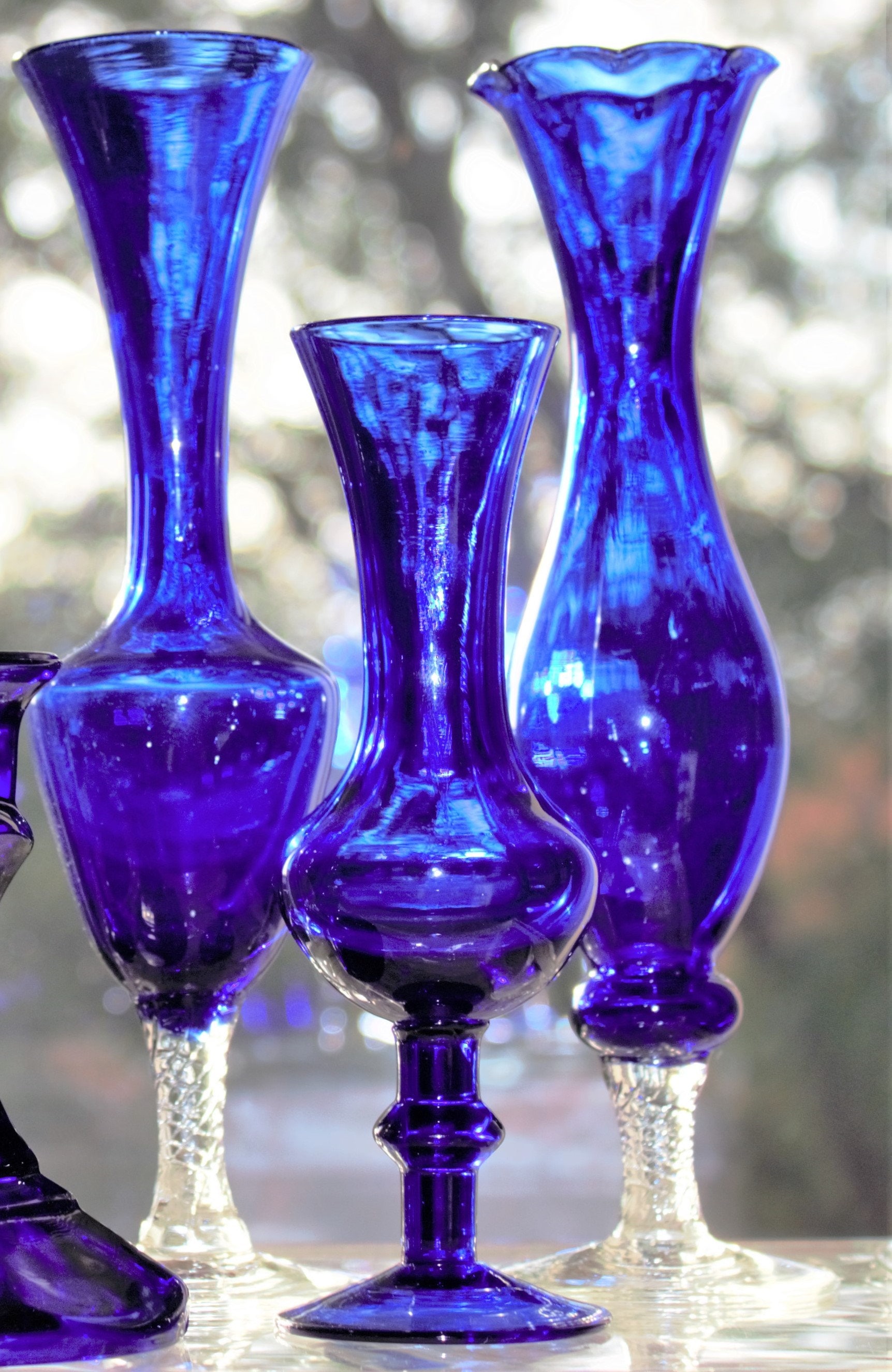 Cobalt Blue Vase Set 3 Pc Blue Glass Vase Set Vintage Cobalt Etsy