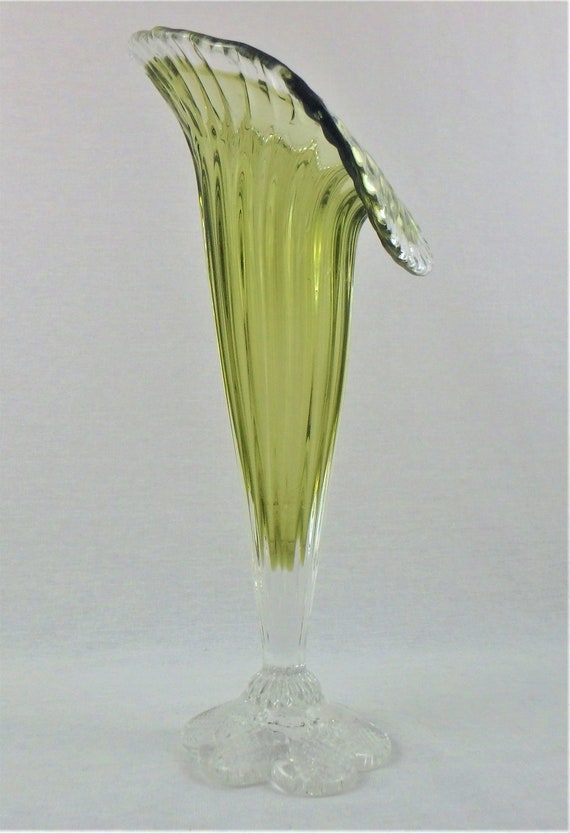 Jack In The Pulpit Vase Vintage Green Glass Vase Antique Etsy