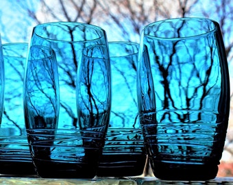 Handmade Glasses, 2 Teal Blue Glassware, Blue Juice Glass Set, Turquoise Glass, Teal Blue Cocktail Glass, Blue Tumblers, Turquoise Tumblers