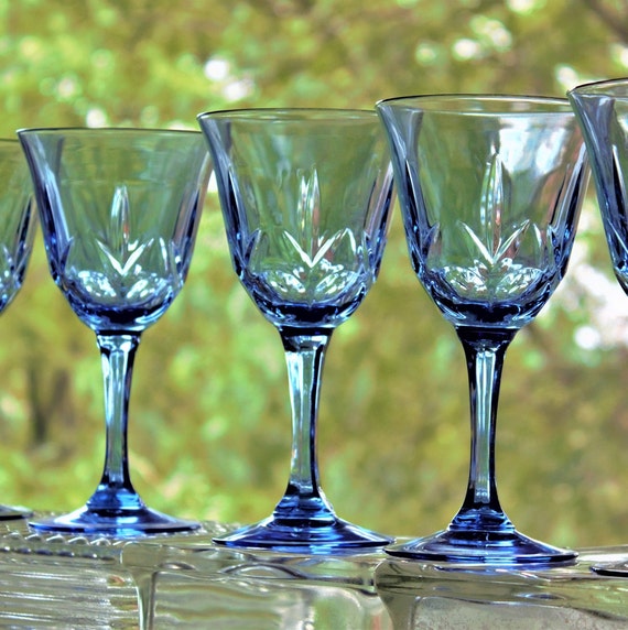 Vintage Fostoria Wine Glasses - Set of 4 Blue Stemware