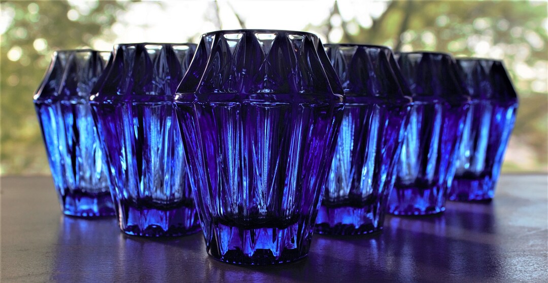 RARE Juice Glasses 6 Cobalt Blue Juice Glass Set Blue Juice Etsy
