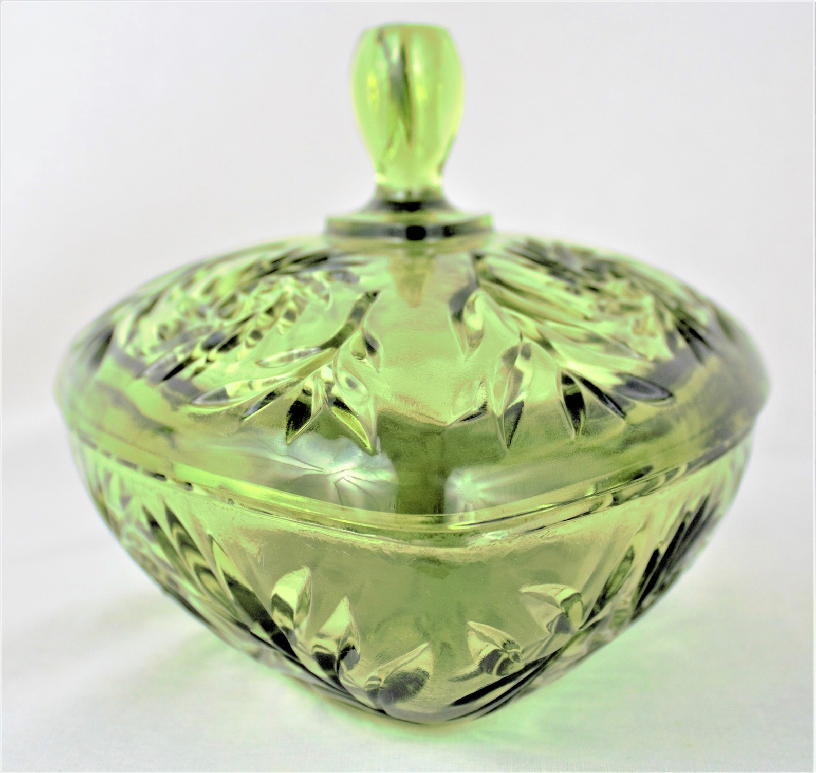 Vintage Green Candy Bowl With Lid Vintage Green Candy Dish Etsy