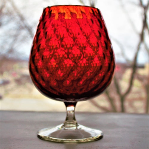 Empoli Red Snifter, Vintage Italian Diamond Optic Glass shops Snifter, Vintage Empoli Glass, Italian Red Optic Glass, Empoli Red Glass Table Decor