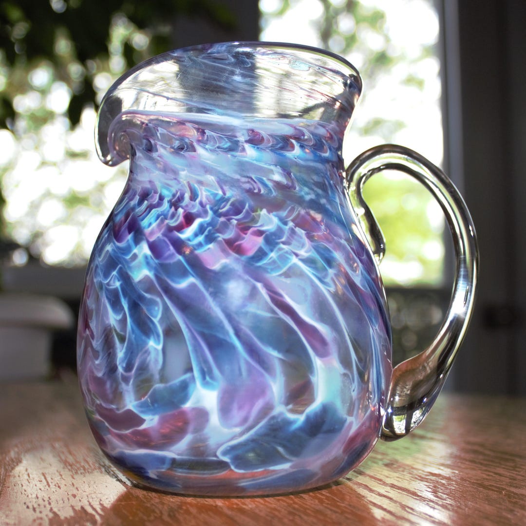 Handblown Glass Pitcher: Swirled Purple, Pink, Teal Vase, Multicolor ...