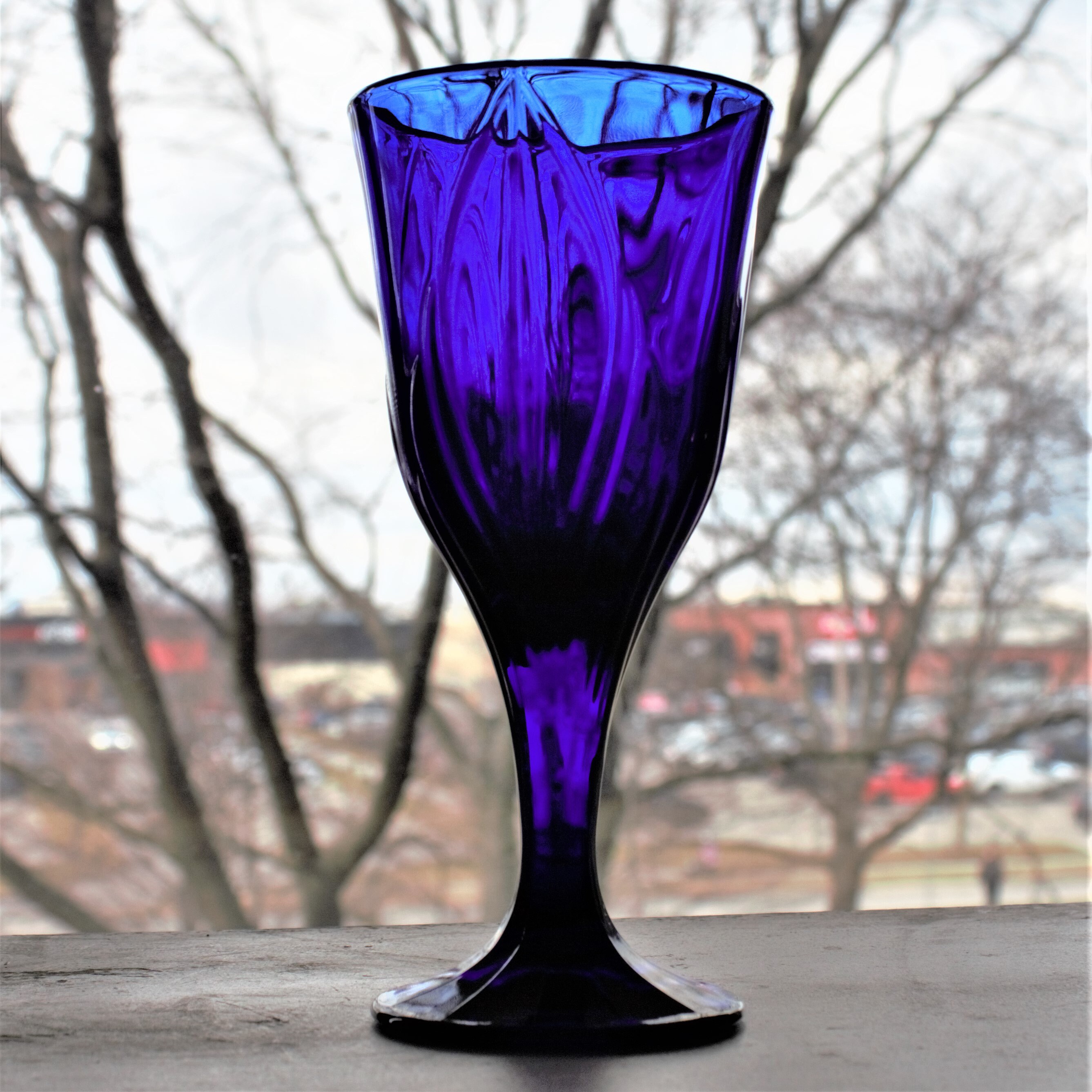 4 - Vintage Cobalt Blue Wine Glasses with Short Clear Ball
