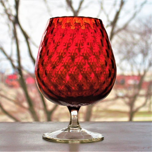 Empoli Red Snifter, Vintage Italian Diamond Optic Glass shops Snifter, Vintage Empoli Glass, Italian Red Optic Glass, Empoli Red Glass Table Decor
