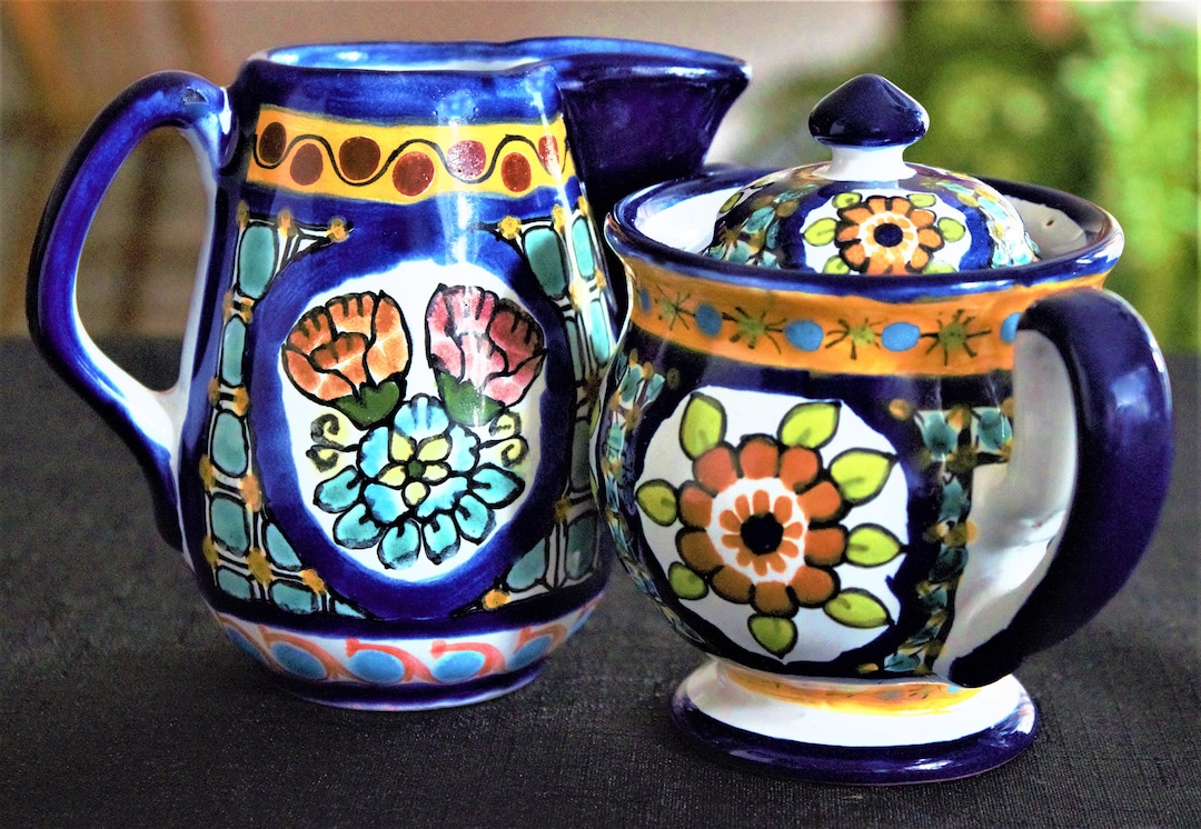 Talavera Sugar Bowl & Creamer Set Mexican Talavera Cream Etsy