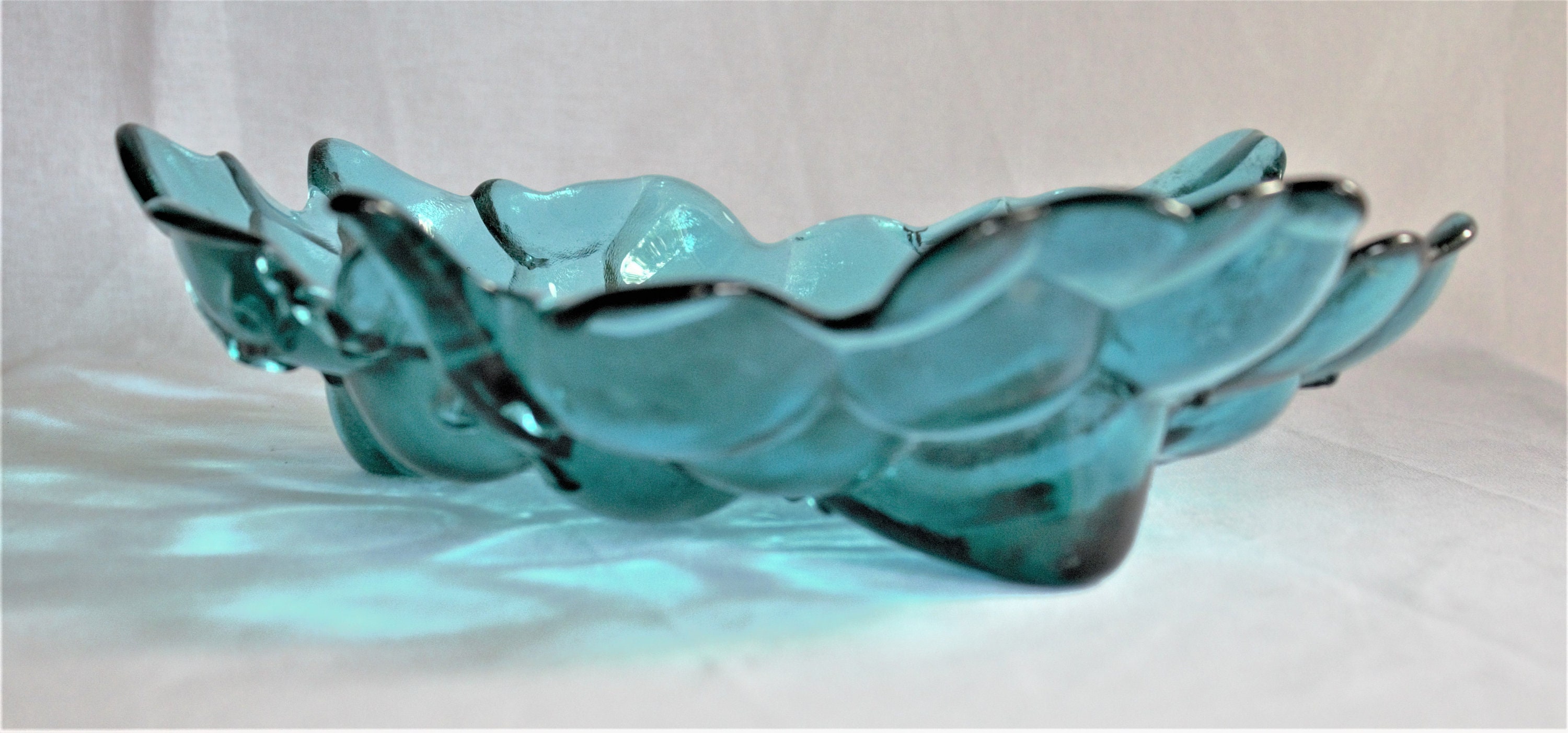 Turquoise Glass Bowl 12 Teal Blue Fruit Bowl MCM Etsy