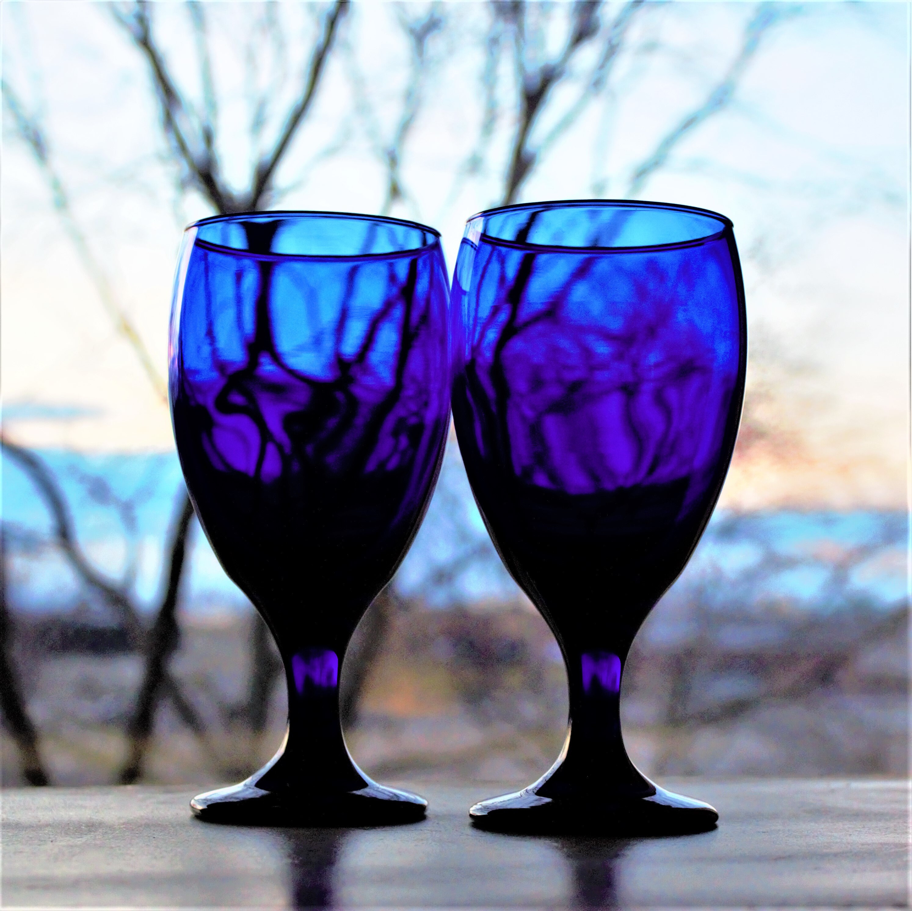 Juego de vidrio azul cobalto 2 vasos azules cristalería azul - Etsy España