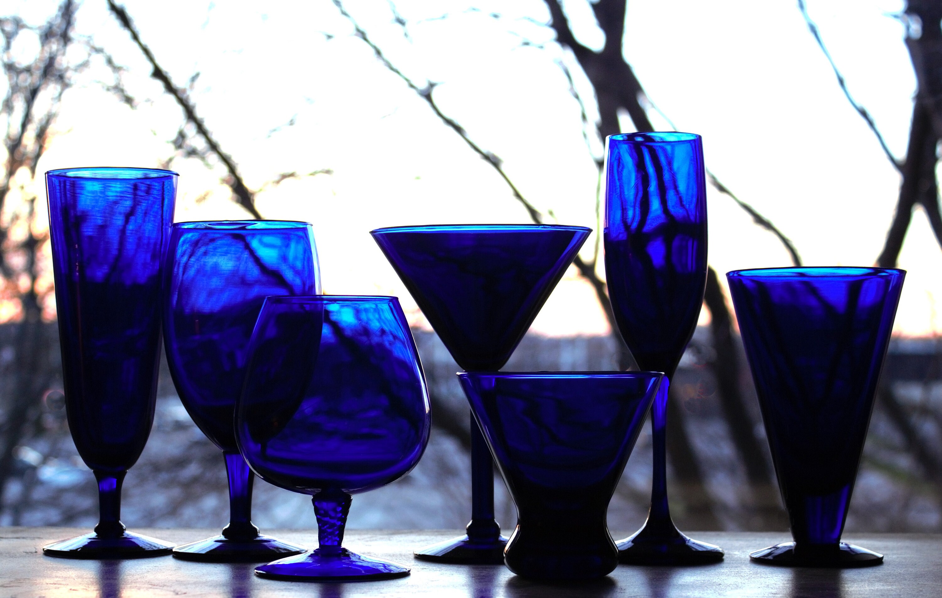 Vintage Colbalt Blue Swirl 5 inch Cocktail Glasses Set of 6
