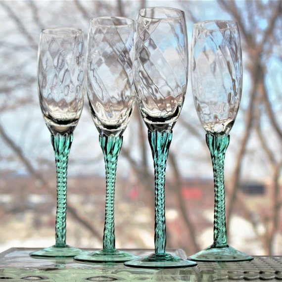 Glasses 4 x Air Bubble Stem Fluted Crystal Glass Champagne Flutes 