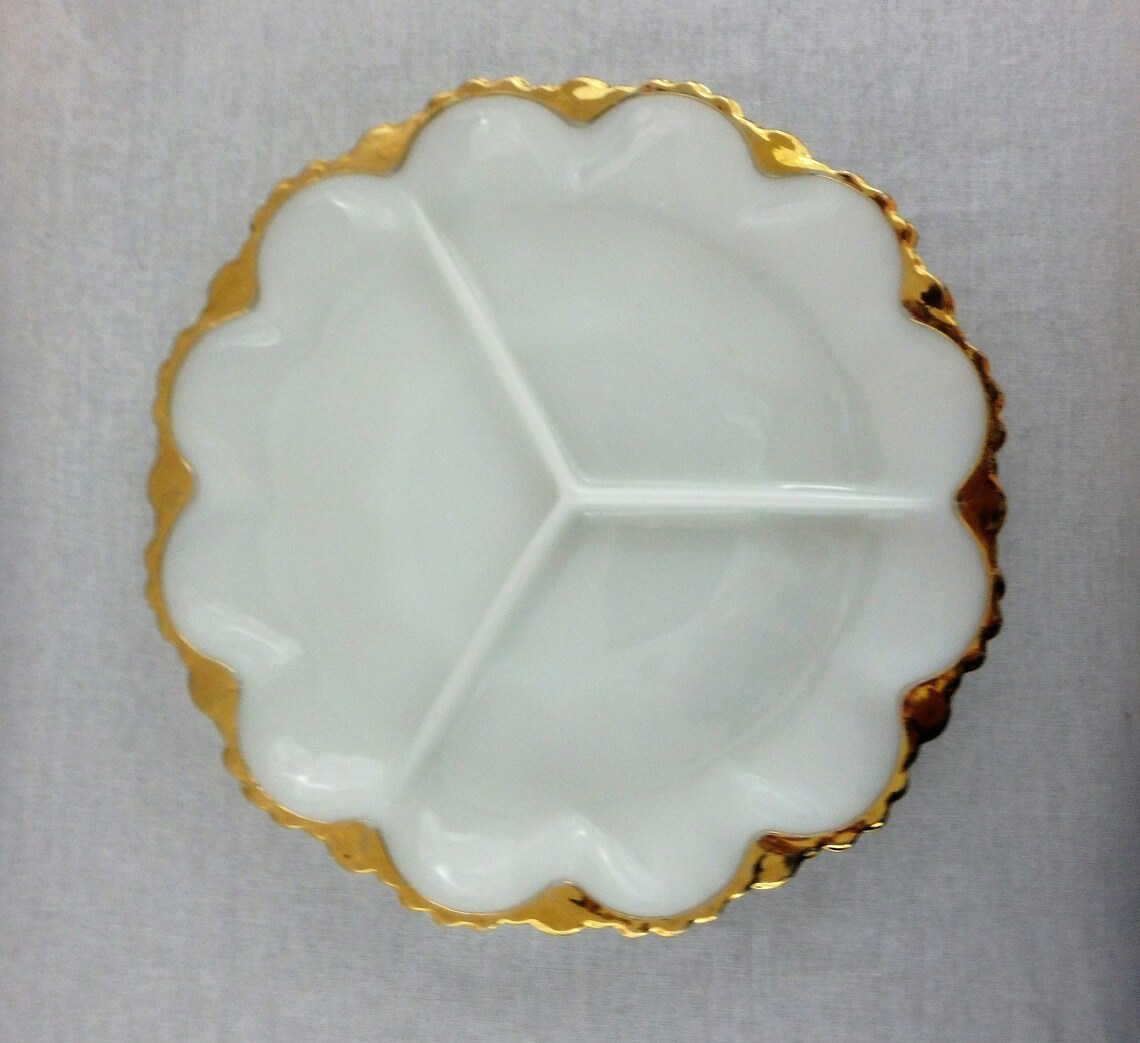 Milk Glass Divided Dish Fire King White Milk Glass Anchor Etsy