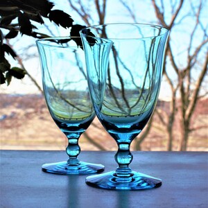 Vintage Capri Blue Water Goblets: Set of 2 Teal Stemware, cocktail glasses