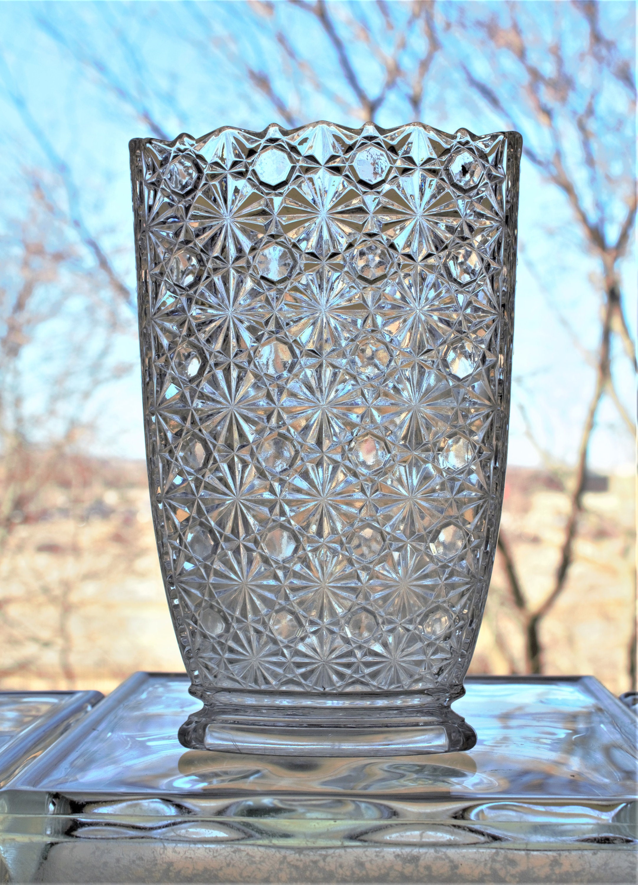 Daisy and Button Celery Vase Triangle Shaped Glass Vase Etsy