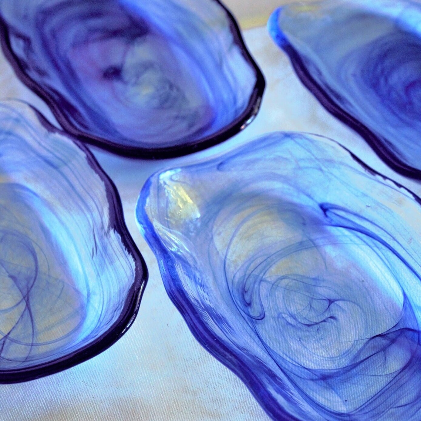 Blue Glass Plates 4 Cobalt Blue Swirl Glass Appetizer Plates Etsy
