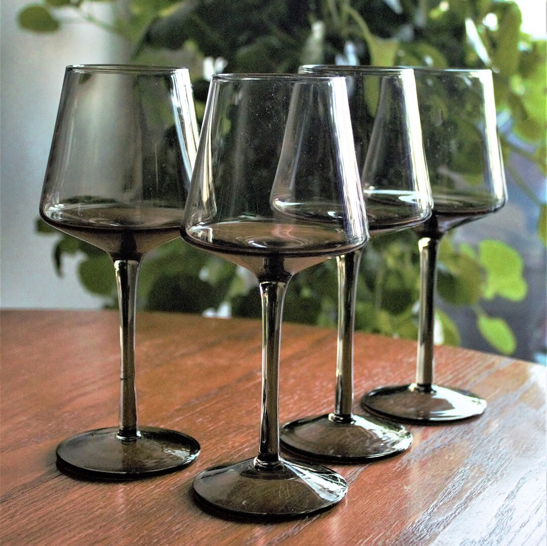 Mid Century Modern Stemware 4 Vintage Black Glassware Etsy Canada