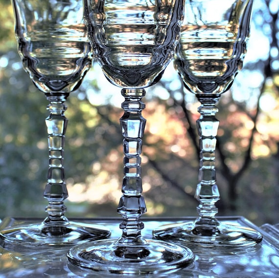 Antique Wine Glasses, 4 Etched Wine Glasses, Unique Wine Glass, Clear Glass,  Etched Goblets, 1930s Glassware, Shaped Stems, Antique Stemware -   Finland