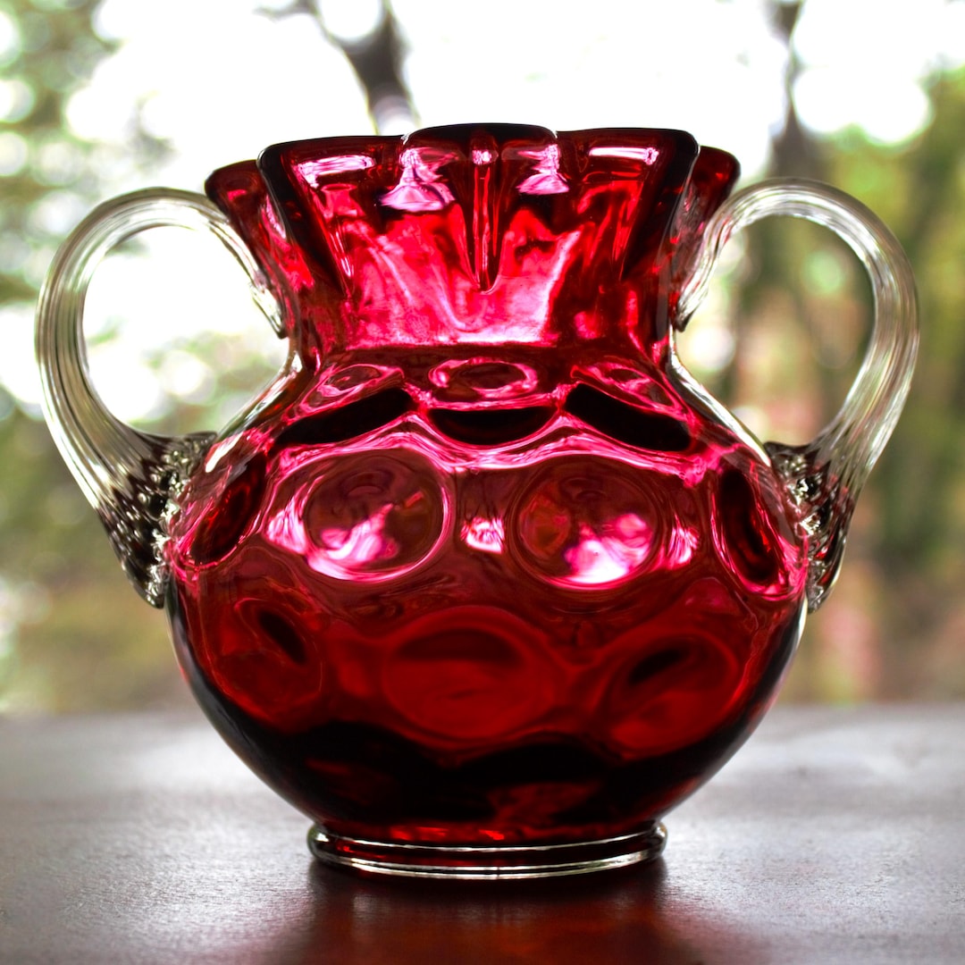 Antique Cranberry Glass Vase: Hobbs Brockunier Inverted Dot, 1880s