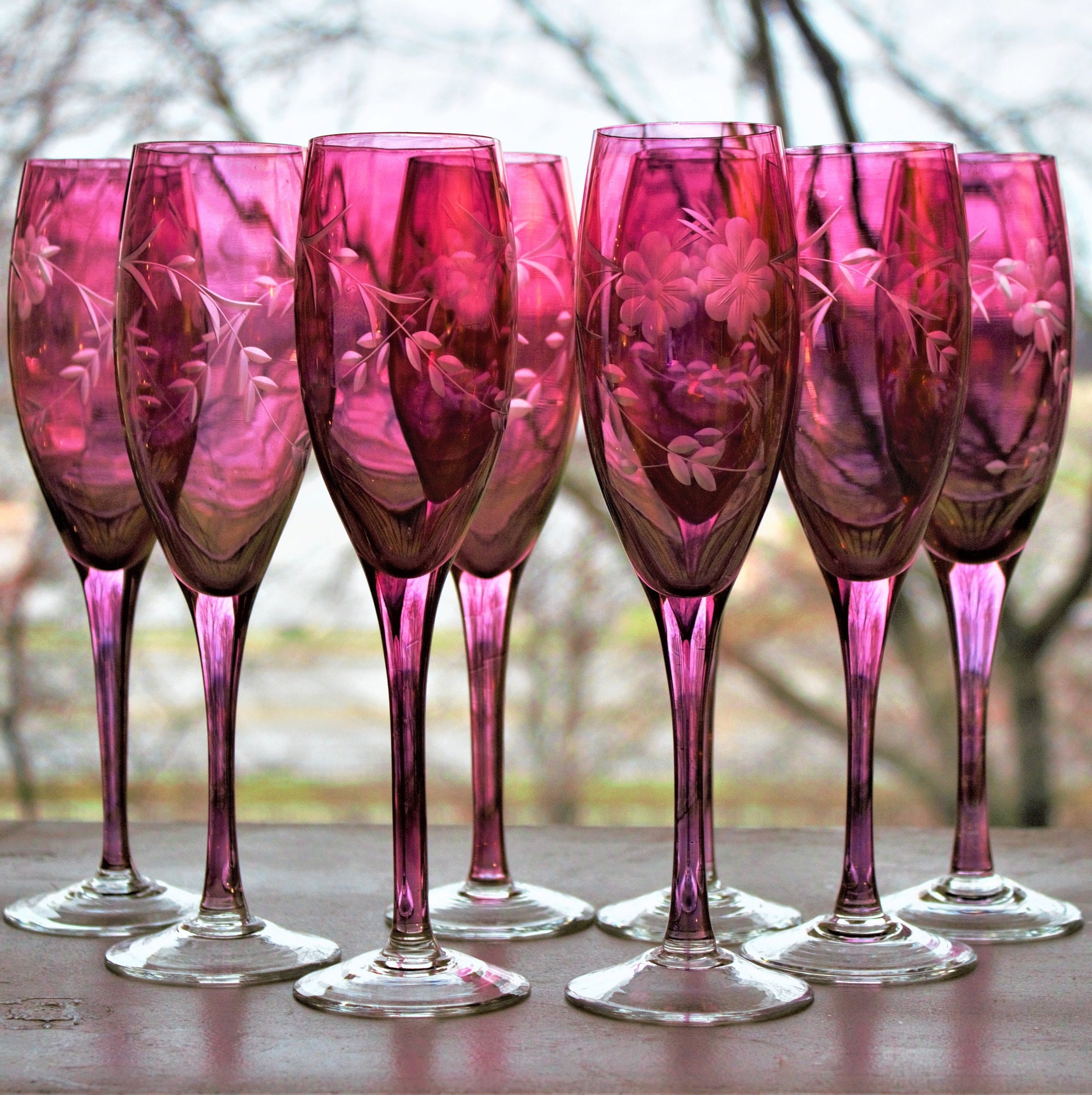 4/2/1Pcs Unique Hand Blown Crystal Glass Goblet Wine Glass European Pink  Stemmed Sparkling Champagne Cup for Wedding Party Gifts