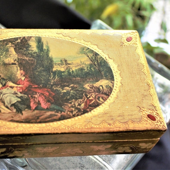 Italian Gilt Wooden Box, Hand Painted Florentine … - image 6