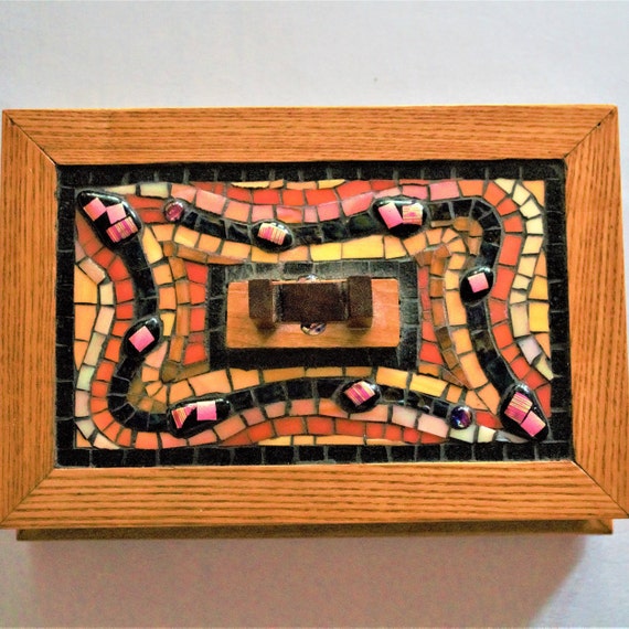 Wood Jewelry Box, Unique Mosaic Keepsake Box, Han… - image 1
